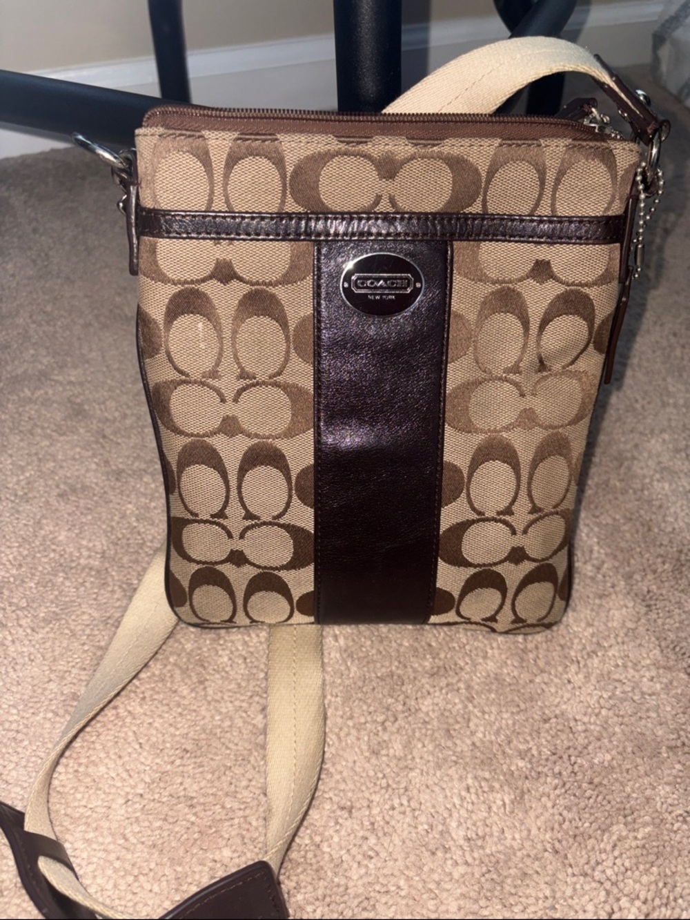 Coach Signature Canvas Messenger Bag in Tan and Brown